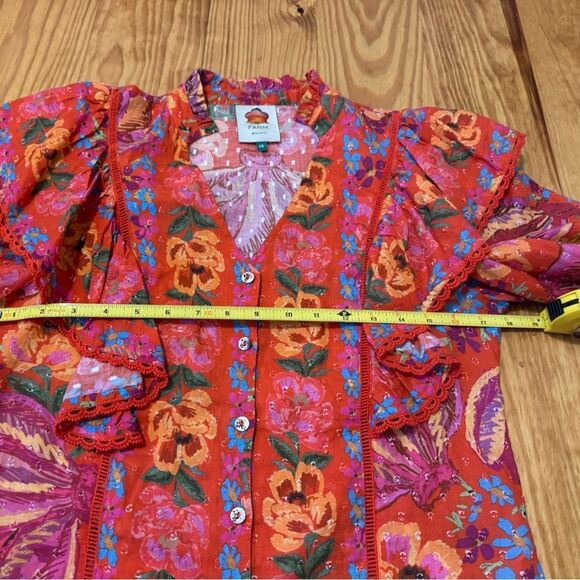 Farm Rio Red Spring Bananas Ruffle Blouse Women’s SIZE XS Red Floral - Picture 9 of 14